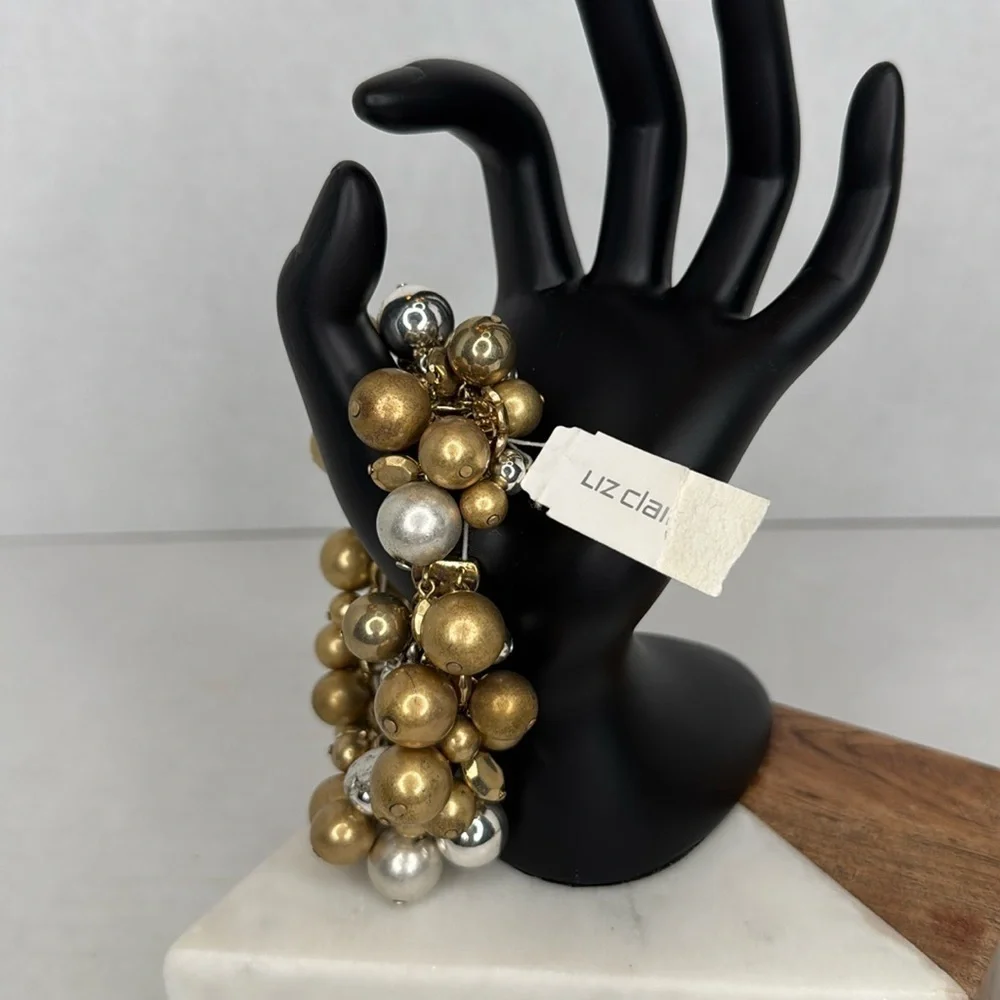 Liz Claiborne Gold and Silver Clustered Pearl Bracelet lot C24